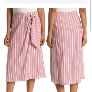 Club Monaco Wrap Stripe Red & White Linen Blend MIDI Skirt Size 00 NWT